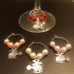 Helicopter Wine charms. 4 charms in a set; Red, peach, pink, and white